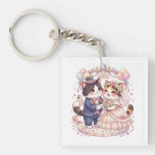 Süße Katzenhochzeit Frisch Vermähltes Paar Kawaii Schlüsselanhänger