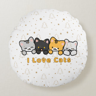 Süße Katzenillustration Ich liebe Katzen Kawaii Ca Rundes Kissen
