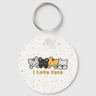 Süße Katzenillustration Ich liebe Katzen Kawaii Ca Schlüsselanhänger