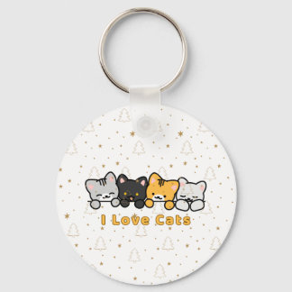 Süße Katzenillustration Ich liebe Katzen Kawaii Ca Schlüsselanhänger