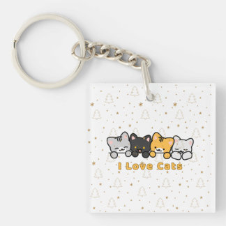 Süße Katzenillustration Ich liebe Katzen Kawaii Ca Schlüsselanhänger