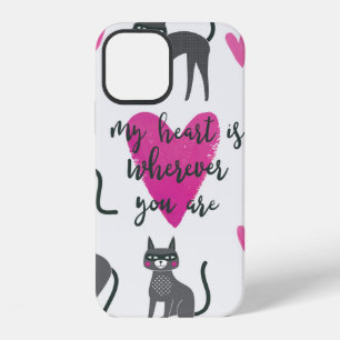 Süße Katzenillustration. Liebesbuchstaben iPhone 12 Hülle
