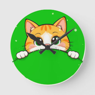 Süße Katzenillustration Runde Wanduhr