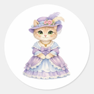 Süße Katzenlady im violetten viktorianischen Kleid Runder Aufkleber