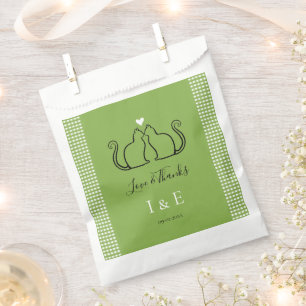 Süße Katzenliebhaber Limettengrüne Gingham-Hochzei Geschenktütchen