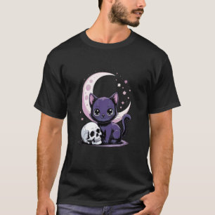 Süße Katzenliebhaber Schwarze Katze Halloween Mond T-Shirt