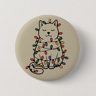 Süße Katzenliebhaber Weihnachtslichter Katzenmutte Button