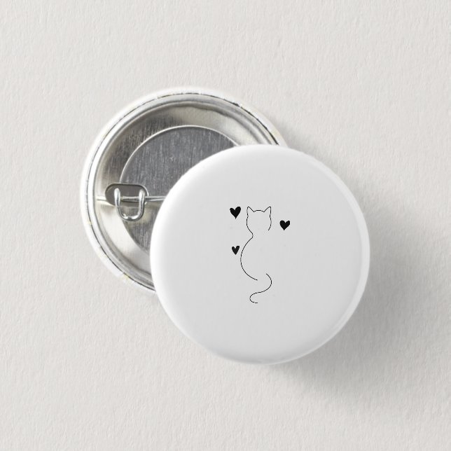Süße Katzenliniendrawing mit drei Herzen Button (Vorne & Hinten)