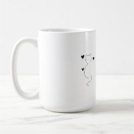 Süße Katzenliniendrawing mit drei Herzen Kaffeetasse