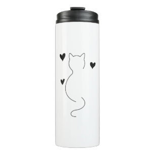 Süße Katzenliniendrawing mit drei Herzen Thermosbecher