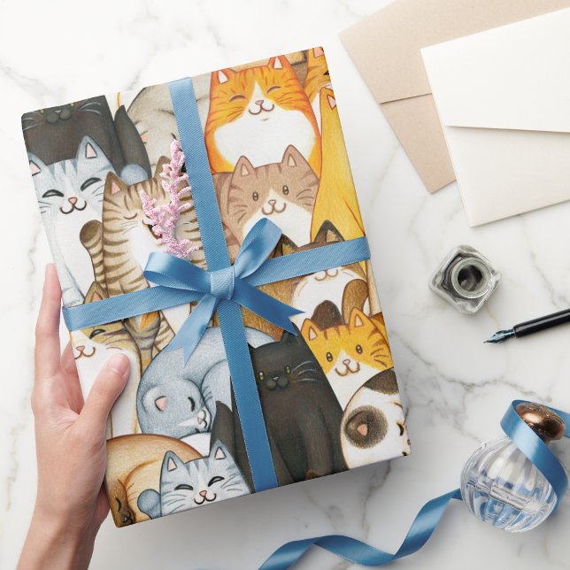 Süße Katzenmenge Geschenkpapier für Katzenliebhabe (Cute Cat Crowd Wrapping Paper for Cat Lovers)