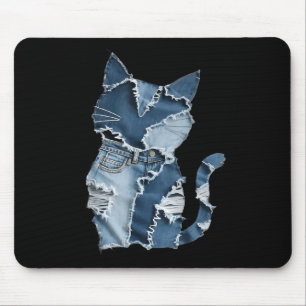 Süße Katzenmuster-Denim-Patchwork lustiger Katzenl Mousepad