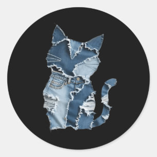 Süße Katzenmuster-Denim-Patchwork-Lustiger Katzenl Runder Aufkleber