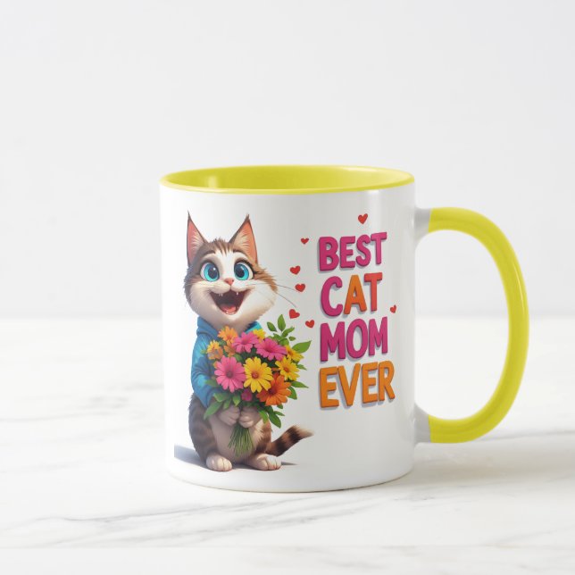Süße Katzenmutter Kitty Mit Blumenherzen 🐱 Tasse (Rechts)