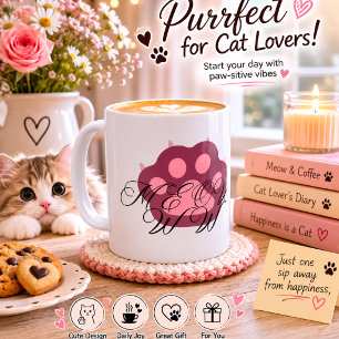 Süße Katzenpfote "MIAU" Kalligrafie – Anbetungswür Kaffeetasse