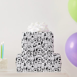 Süße Katzenpfoten Muster Schwarz Weiß  Geschenkpapier