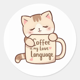Süße Katzenumarmung Kaffee Liebessprache Runder Aufkleber