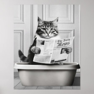 Süße Katzenwandkunst, Schwarz-Weiß kleine Badezimm Poster