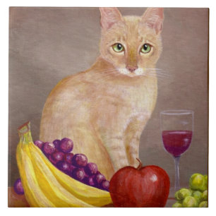 Süße Katzenwein Trauben Apfel Bananen Creationarts Fliese