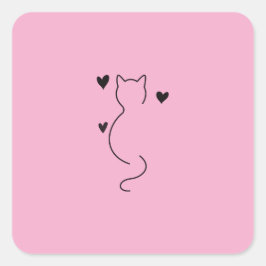 süße Katzenzeichnung mit rosa Hintergrund Quadratischer Aufkleber