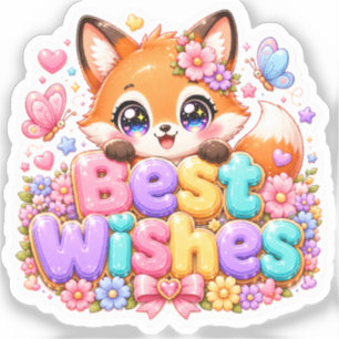 Süße Kawaii Alles Gute Fuchs Name Pastell Rosa Flo Aufkleber