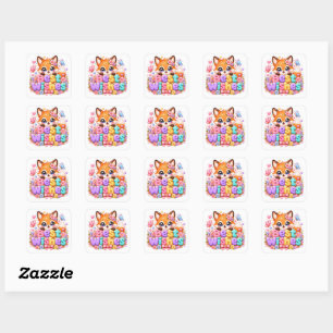 Süße Kawaii Alles Gute Fuchs Name Pastell Rosa Flo Quadratischer Aufkleber