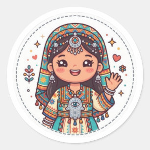 Süße Kawaii Amazigh Marokkanische Frau mit KhaStic Runder Aufkleber