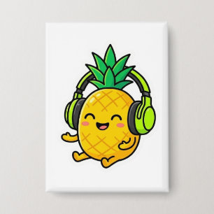 Süße Kawaii Ananas mit Kopfhörern Sommer Sein Button