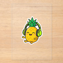 Süße Kawaii Ananas mit Kopfhörern SuSticker