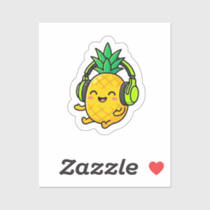 Süße Kawaii Ananas mit Kopfhörern SuSticker Aufkleber