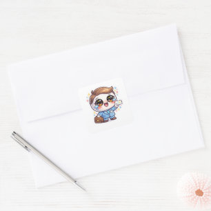 Süße Kawaii Arzt Brille Anzug Aktentasche Quadratischer Aufkleber