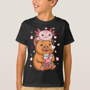 Süße Kawaii Axolotl Capybara Bubble Tea Jungen Mäd T-Shirt
