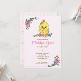Süße Kawaii-Baby-Küken-Baby-Party-Einladung Rosa Einladung