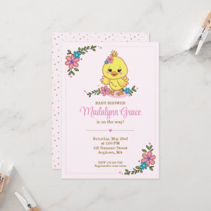 Süße Kawaii-Baby-Küken-Baby-Party-Einladung Rosa Einladung