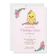 Süße Kawaii-Baby-Küken-Baby-Shower-Einladung Rosa