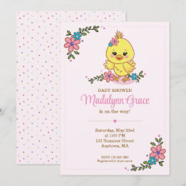 Süße Kawaii-Baby-Küken-Baby-Shower-Einladung Rosa Einladung