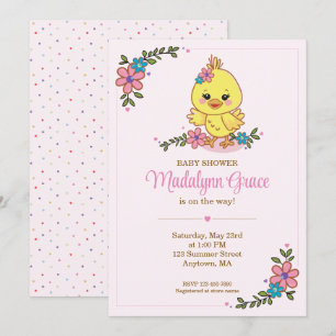 Süße Kawaii-Baby-Küken-Baby-Shower-Einladung Rosa Einladung