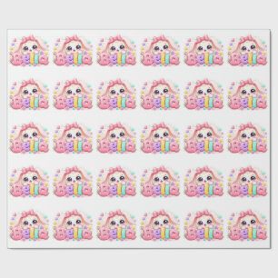Süße Kawaii Bella Bunny Name Pastell Rosa Floral A Geschenkpapier