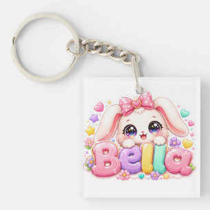 Süße Kawaii Bella Bunny Name Pastell Rosa Floral A Schlüsselanhänger