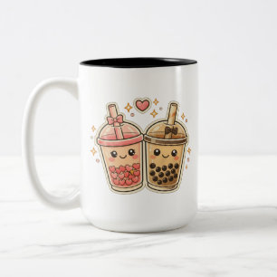 Süße Kawaii-Boba-Milchtee-Herzen-Paar-Valentin Zweifarbige Tasse
