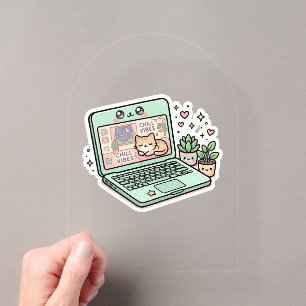 Süße Kawaii Chill Vibes Laptop Katze Topfpflanze A Acryleinladungen