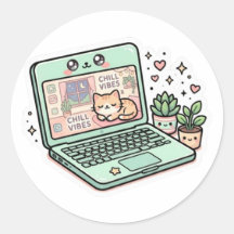 Süße Kawaii Chill Vibes Laptop Katze Topfpflanze A