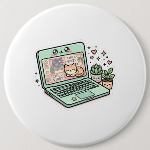 Süße Kawaii Chill Vibes Laptop Katze TopfpSticker Button