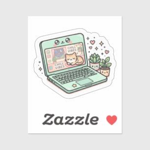 Süße Kawaii Chill Vibes Laptop Katzen Topfpflanze Aufkleber