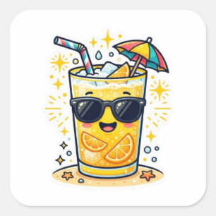 Süße Kawaii Coole Sommer-Tropengetränk SungSticker Quadratischer Aufkleber