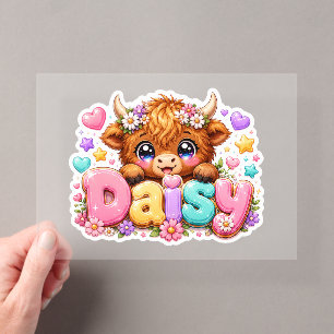 Süße Kawaii Daisy Highland Kuh Name Pastell Rosa F Acryleinladungen