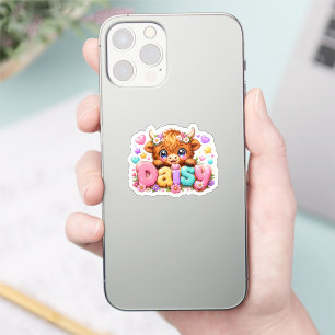 Süße Kawaii Daisy Highland Kuh Name Pastell Rosa F Aufkleber