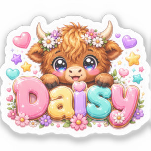 Süße Kawaii Daisy Highland Kuh Name Pastell Rosa F Aufkleber