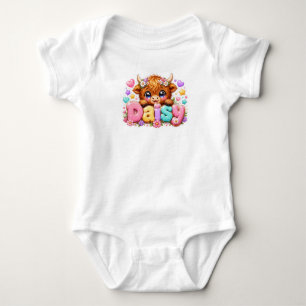 Süße Kawaii Daisy Highland Kuh Name Pastell Rosa F Baby Strampler