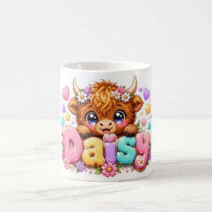 Süße Kawaii Daisy Highland Kuh Name Pastell Rosa F Kaffeetasse